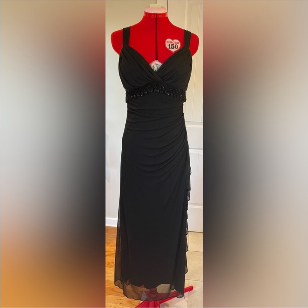 Beautiful Betsy Adam By Linda Bernell Ruched Side Fringe Beaded Trim Dress Gown